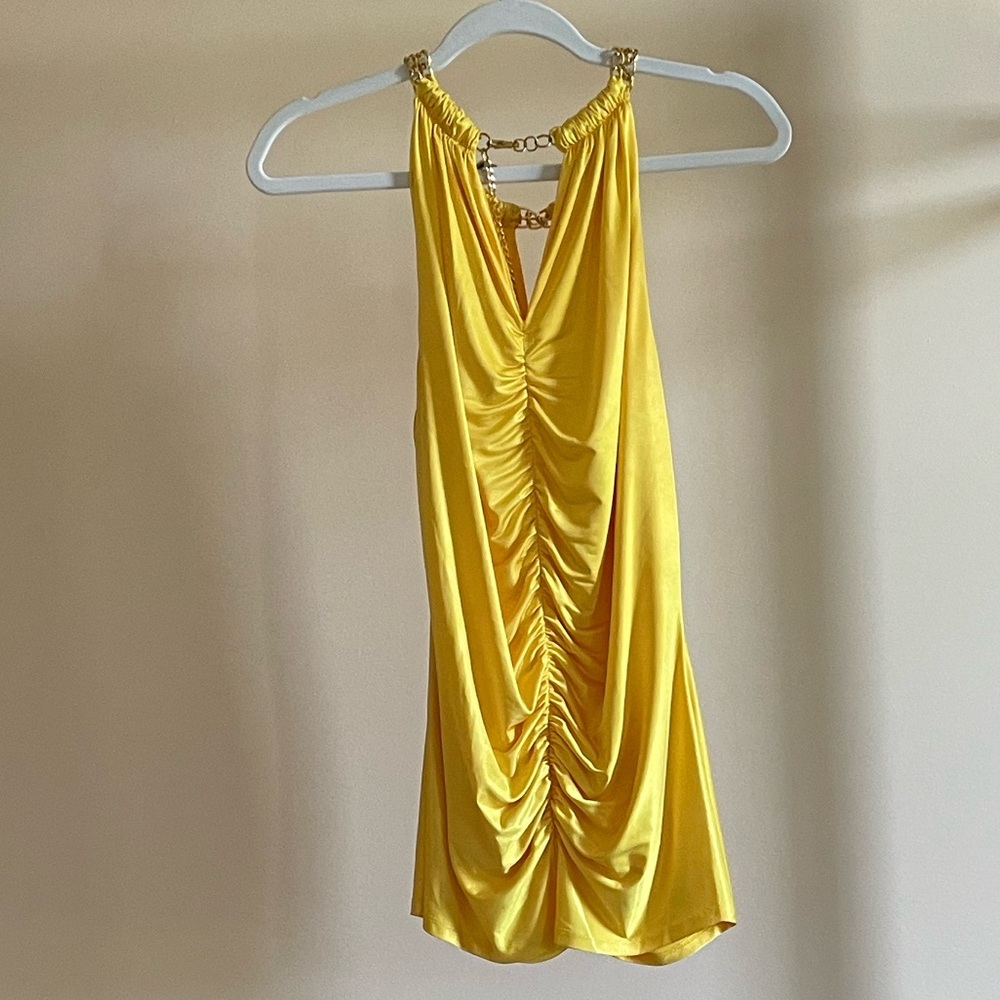 Cache Yellow Halter Top w/Gold Chain Detail Size XL